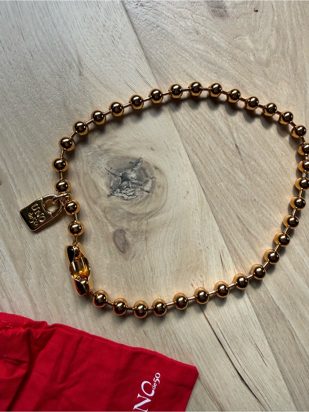 UnoDe 50 Gold Beaded Chain Necklace with Branded Tag